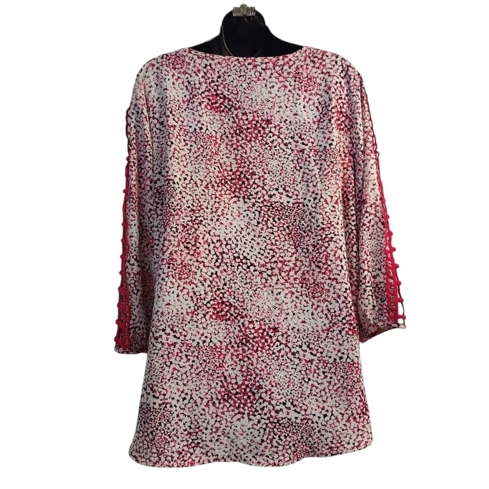 Olivia & Martin Blouses Women's Pink White Cut-out 3/4 Sleeve Size 2X - Picture 2 of 7